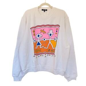 NWT Madhappy Together Fleece Graphic Pullover Crewneck Optic White Size L